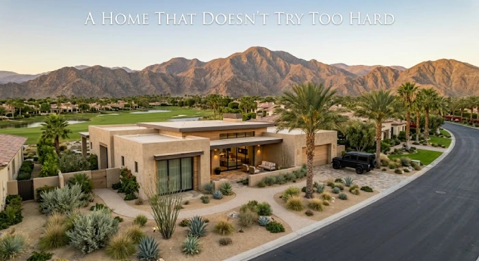 Simple modern desert home in La Quinta with mountain views.