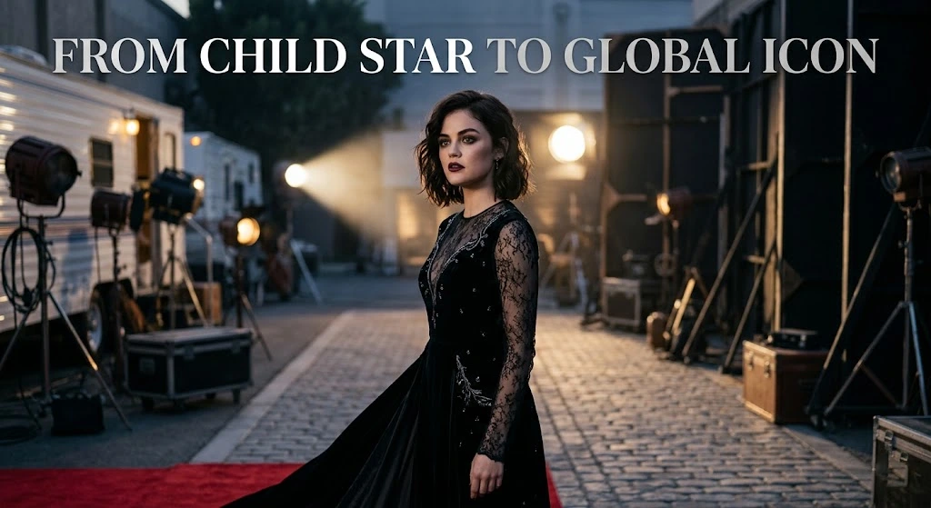 Cinematic portrait representing Jenna Ortega’s rise from child actress to Hollywood fame.